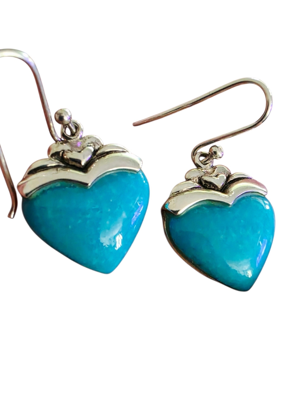 Heart Shaped Turquoise Drop Earrings in Silver-Tone